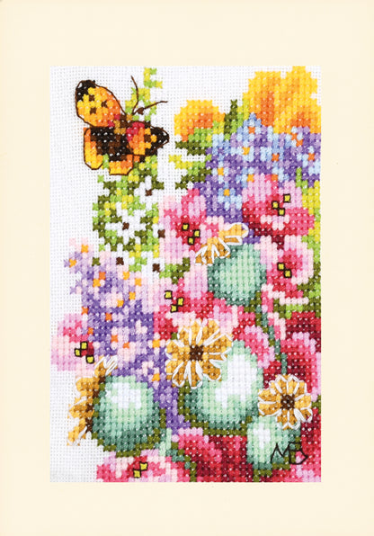 Three Lanarte floral bouquet cross stitch greetings cards