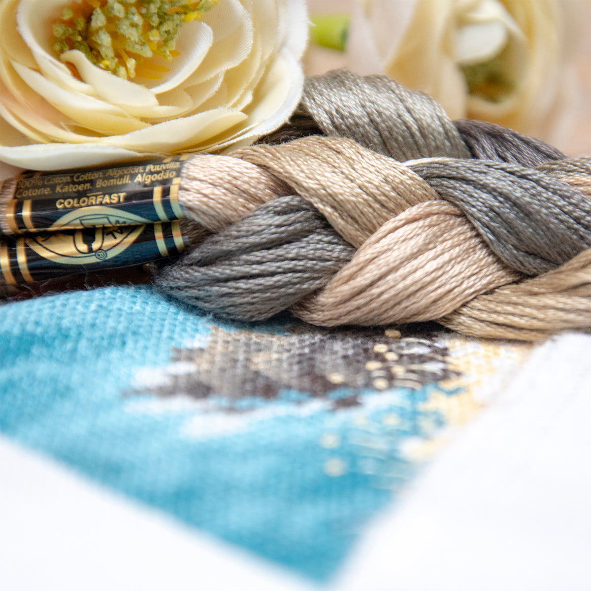 Lanarte floral lighthouse path cross stitch kit design