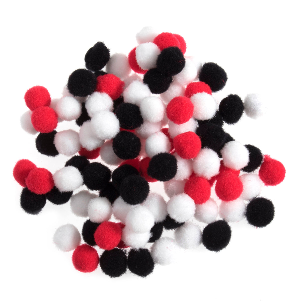 Pile of small multicoloured craft pom poms