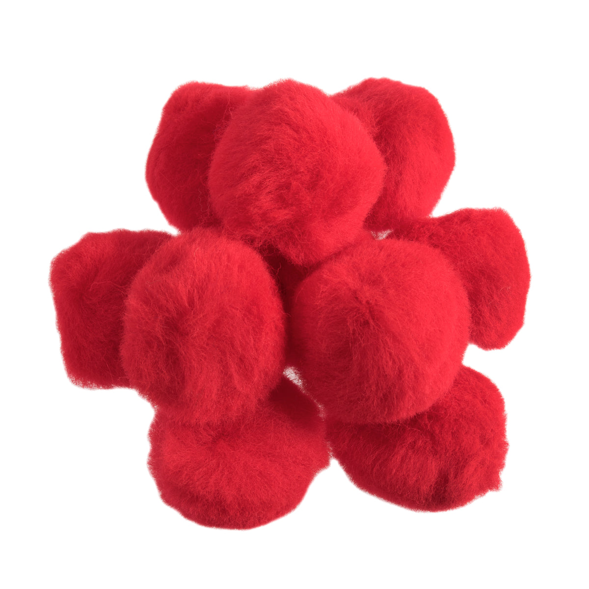 Pile of red craft pom poms