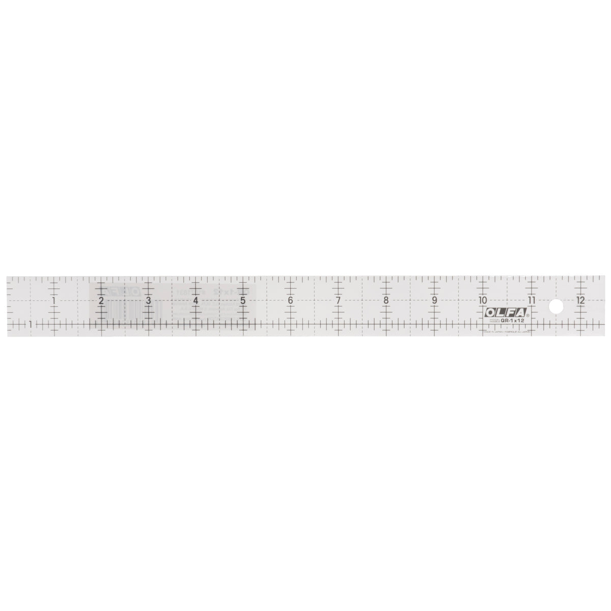 Narrow frosted Olfa quilting ruler with black markings