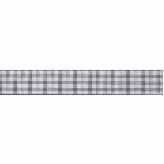 Bowtique Grey Gingham Polyester Ribbon - 5m x 15mm Roll