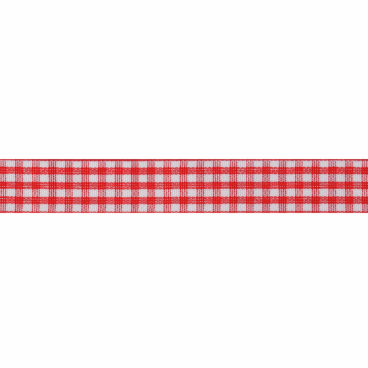 Bowtique Red Gingham Polyester Ribbon - 5m x 15mm Roll