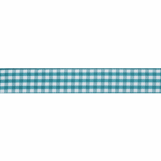 Bowtique Blue Gingham Polyester Ribbon - 5m x 15mm Roll