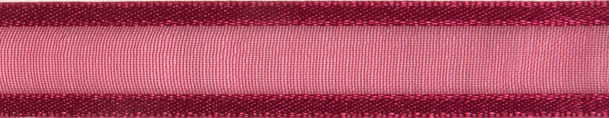 Reel of wine sheer organdie ribbon with satin edges