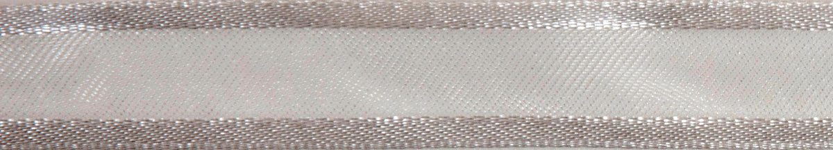 Reel of white sheer organdie ribbon with satin edges