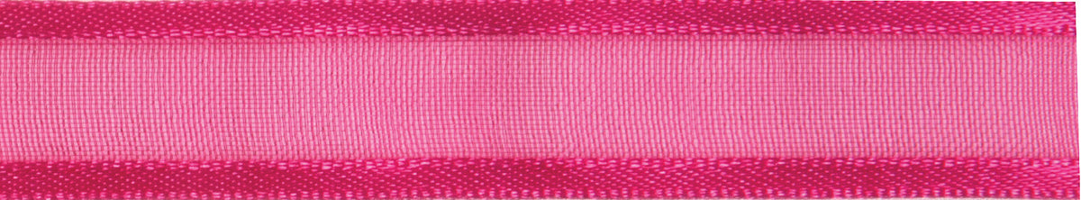 Reel of hot pink sheer organdie ribbon with satin edges