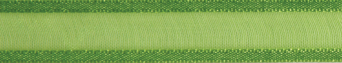 Reel of lime green sheer organdie ribbon with satin edges