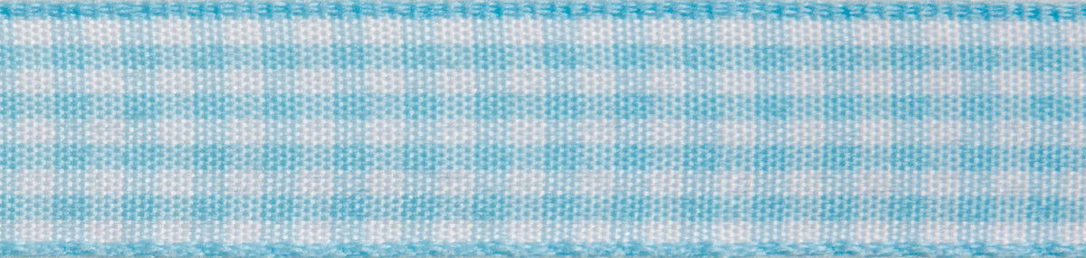 Reel of light blue with white two-colour gingham check ribbon