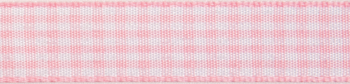 Reel of light pink with white two-colour gingham check ribbon