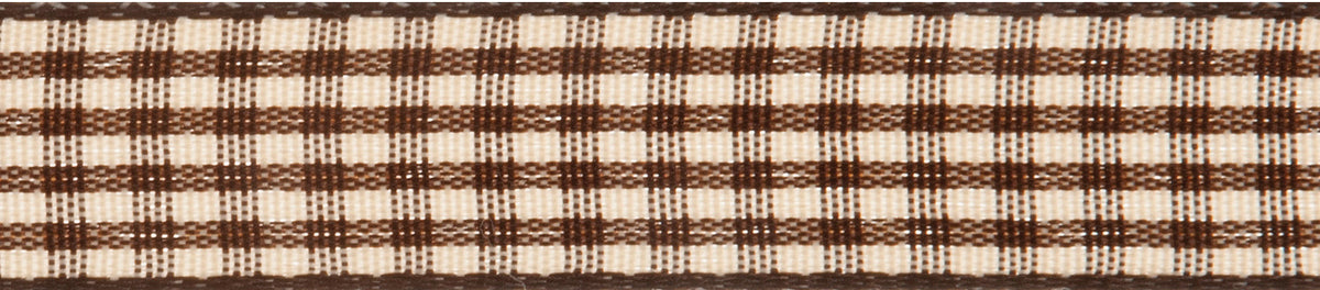 Reel of chocolate with tan two-colour gingham check ribbon