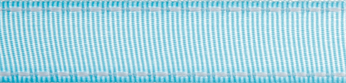 Reel of baby blue grosgrain ribbon with white edges