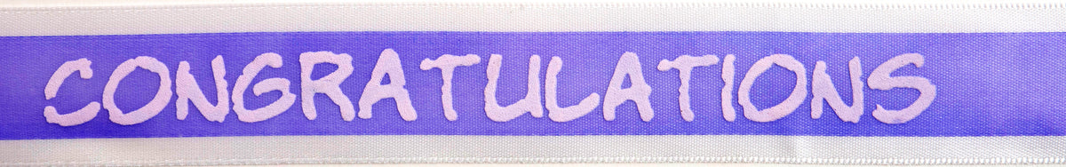 Lilac Congratulations ribbon reel with baby pink lettering