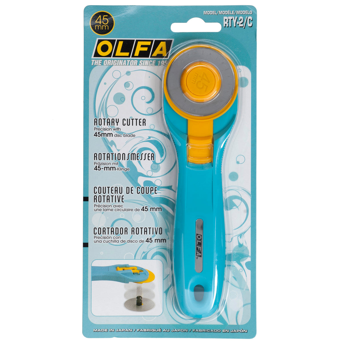 Olfa aqua and yellow 45mm rotary cutter