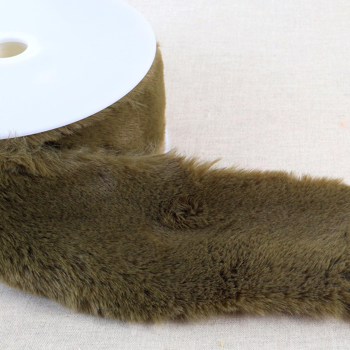 Khaki faux fur trim