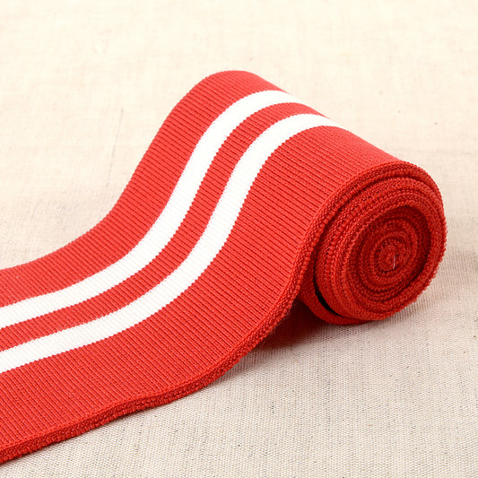Red and white striped cuff and waistband elastic
