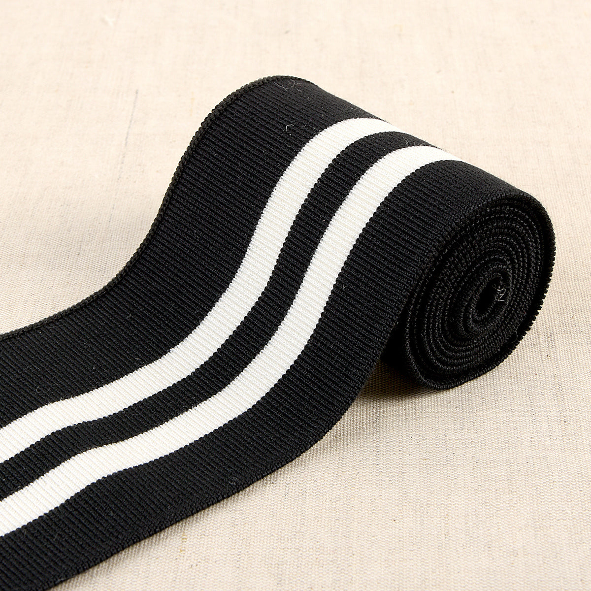 Black and white striped cuff and waistband elastic