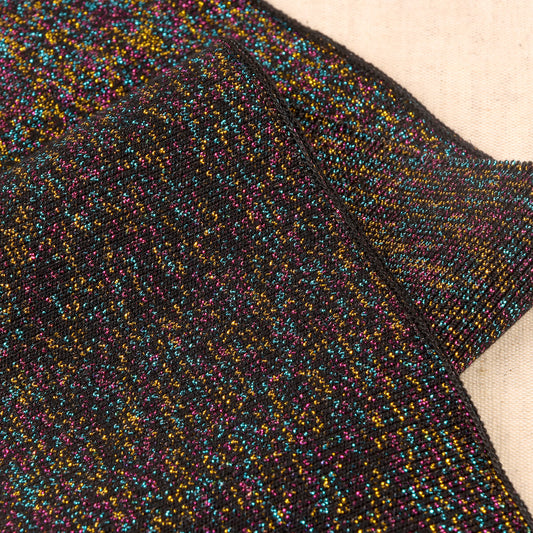 Black metallic knit cuff and waistband trim with multicoloured sparkle