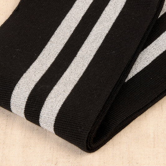 Black cuff and waistband trim with silver metallic stripes