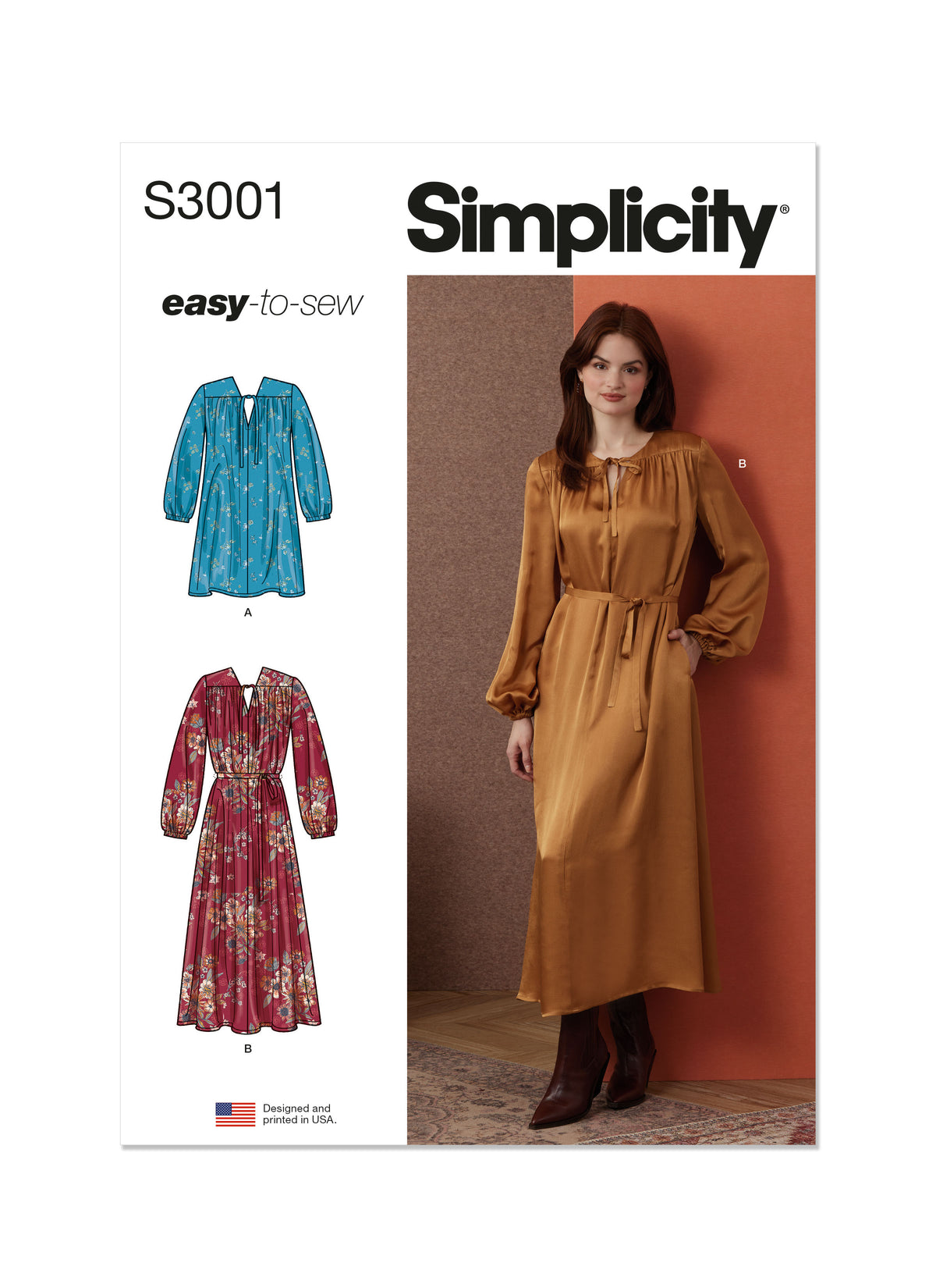 Simplicity S3001 sewing pattern envelope showing dresses