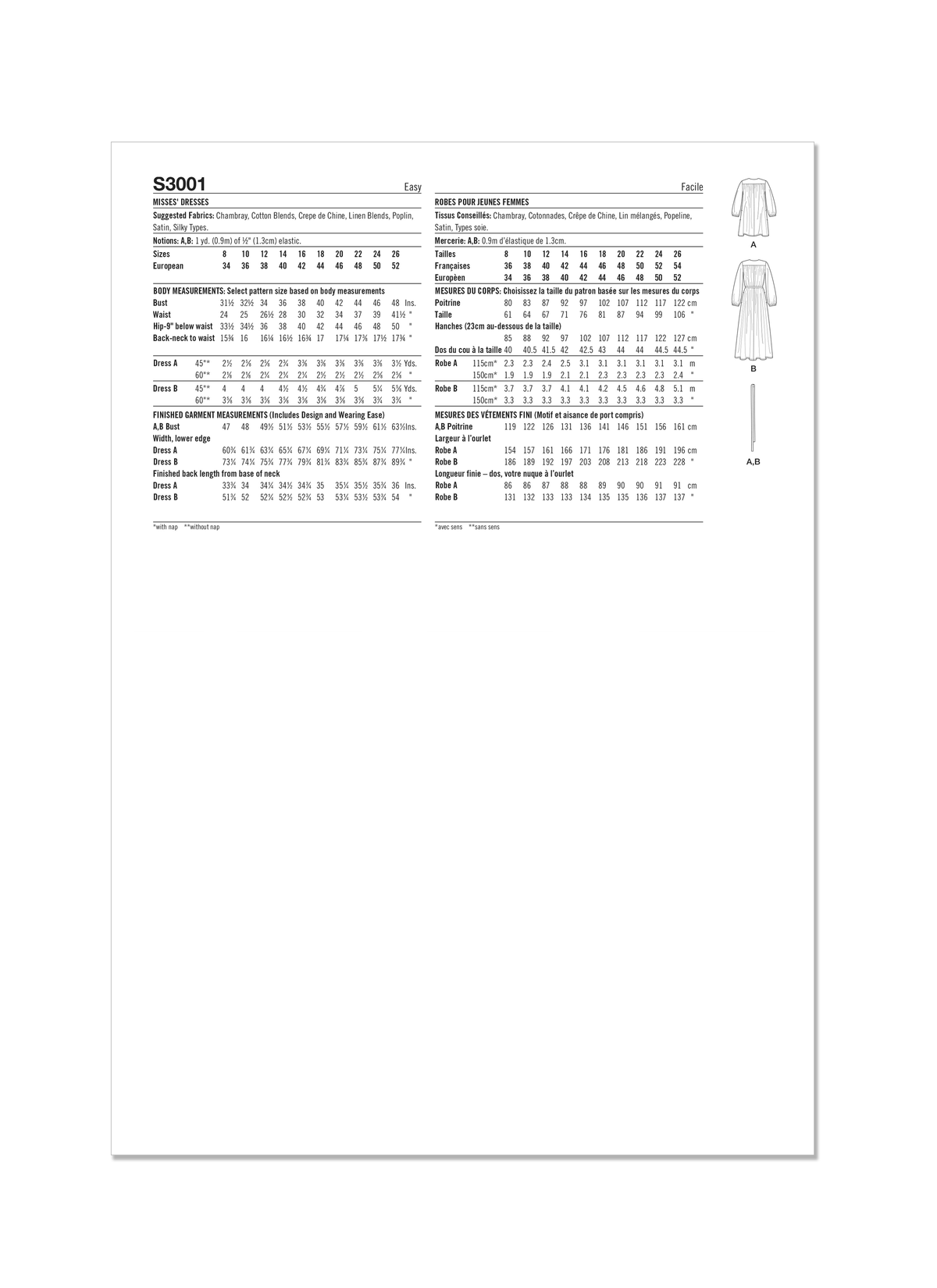 Simplicity S3001 sewing pattern envelope showing dresses