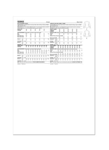 Simplicity S3002 sewing pattern envelope showing tops