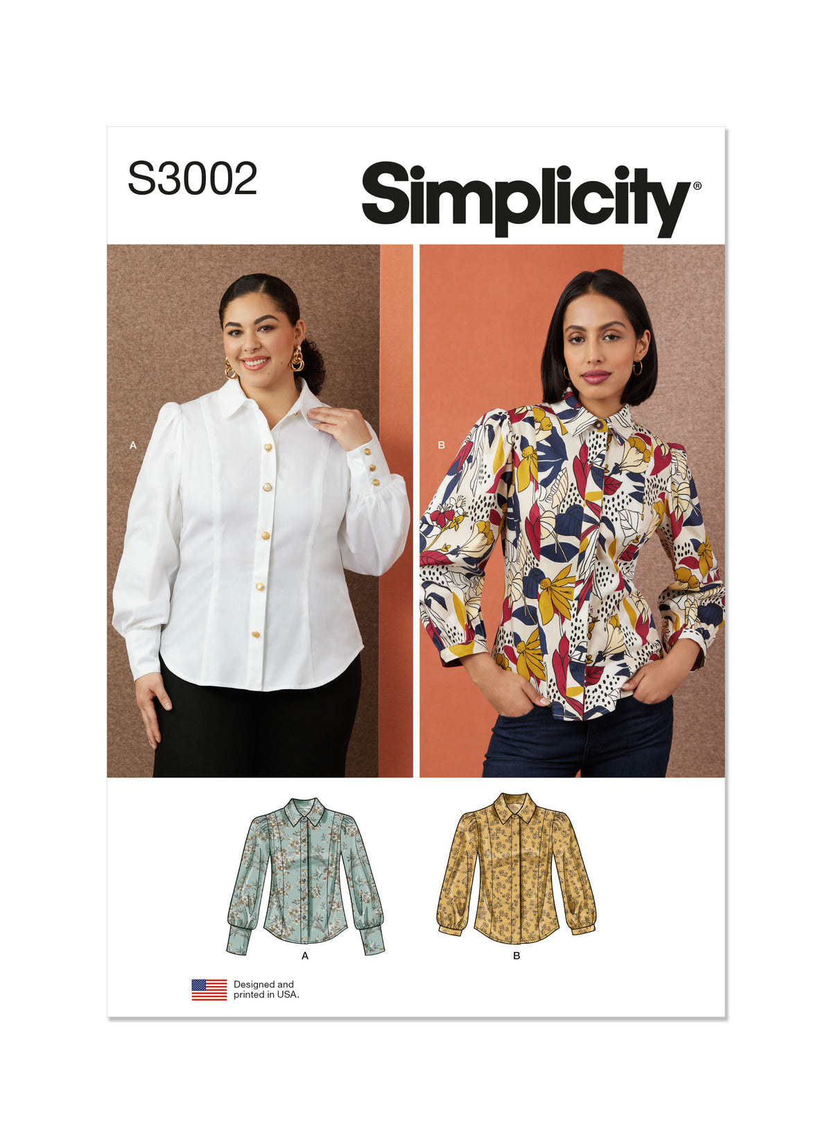 Simplicity S3002 sewing pattern envelope showing tops