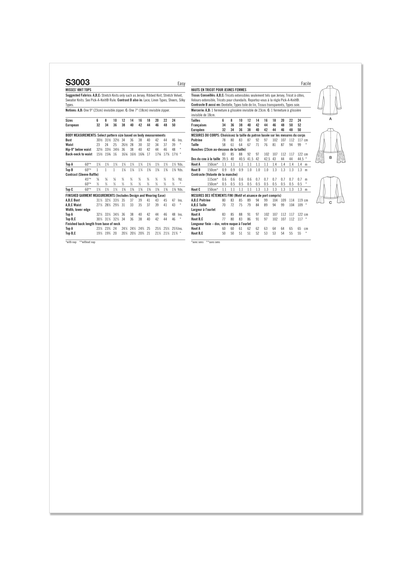 Simplicity S3003 sewing pattern envelope showing tops