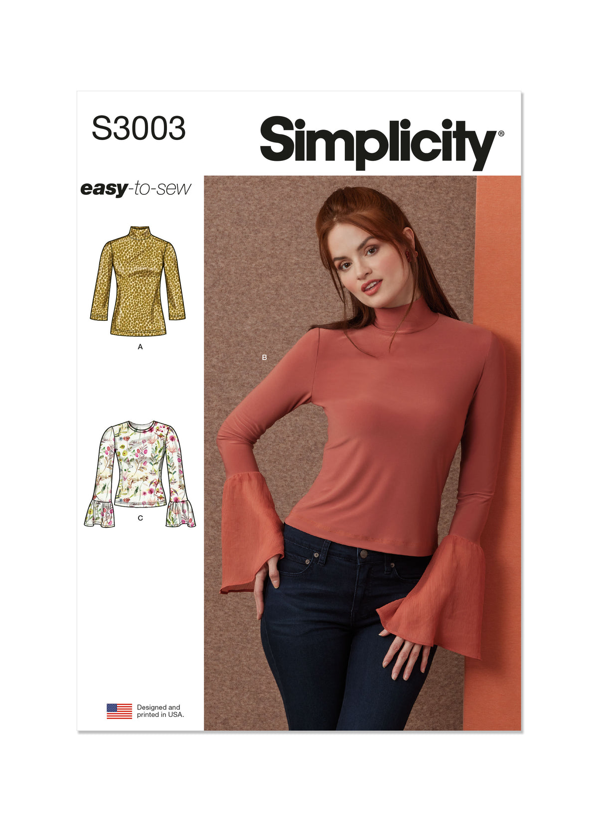 Simplicity S3003 sewing pattern envelope showing tops