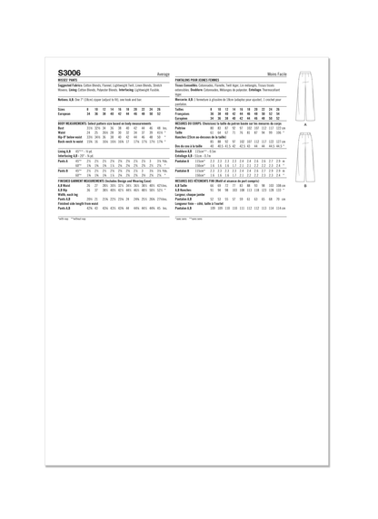 Simplicity S3006 sewing pattern envelope showing skirts and trousers