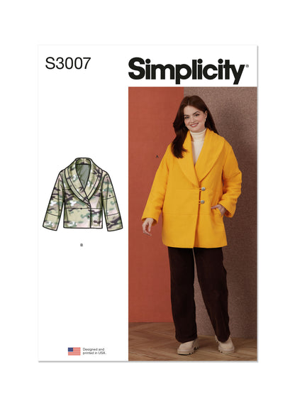 Simplicity S3007 sewing pattern envelope showing jackets and coats