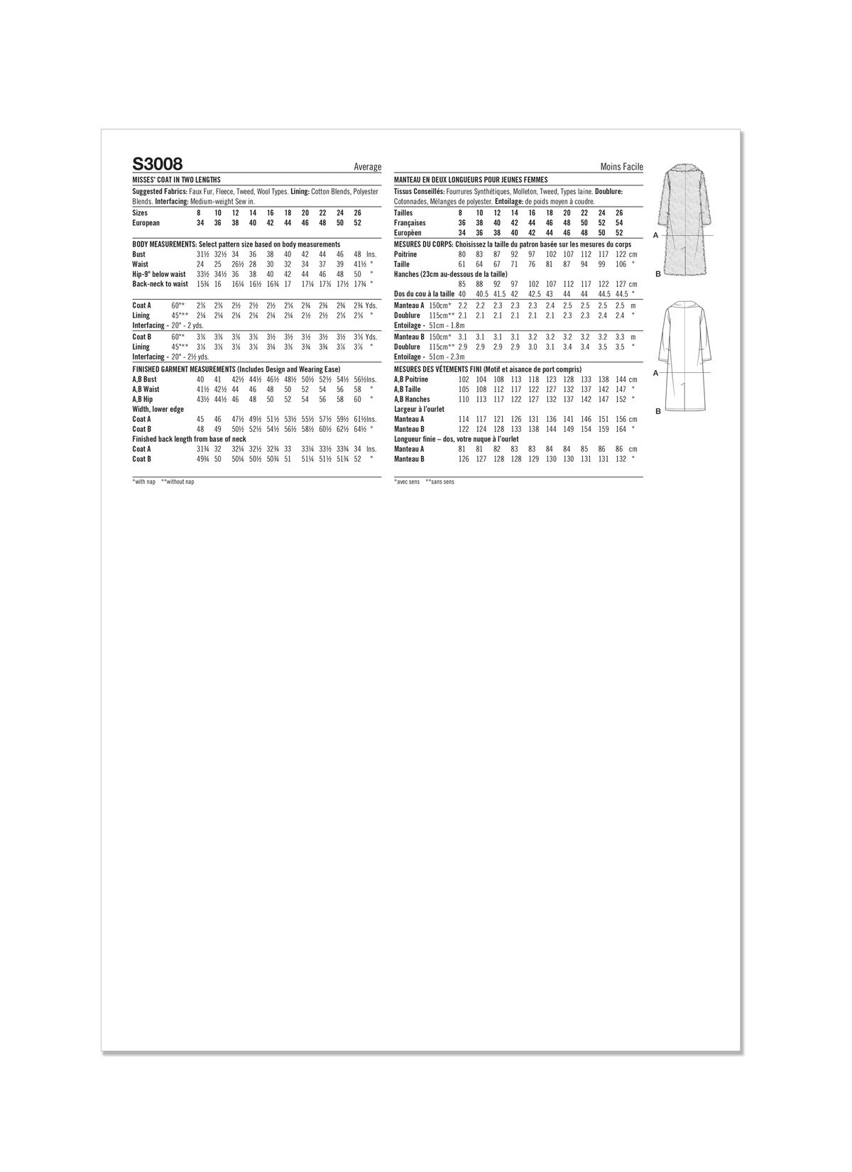 Simplicity S3008 sewing pattern envelope showing jackets and coats