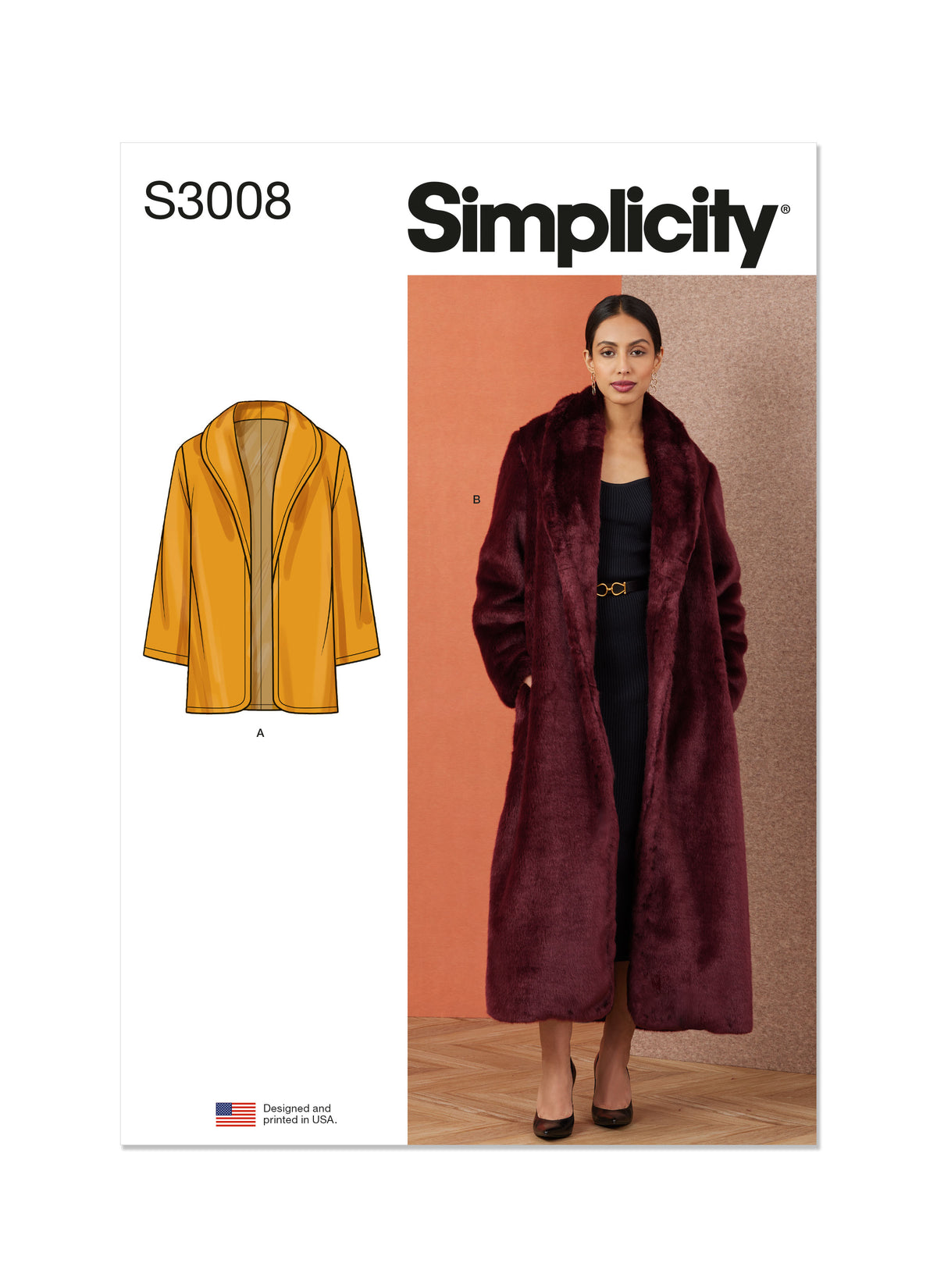 Simplicity S3008 sewing pattern envelope showing jackets and coats