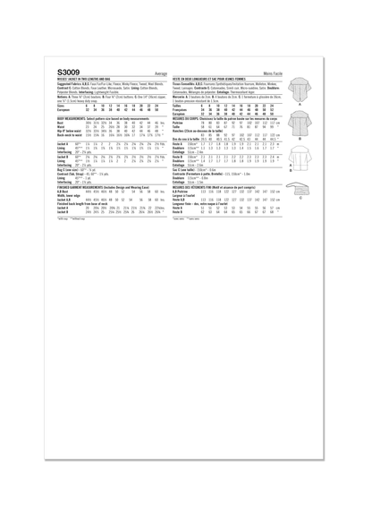Simplicity S3009 sewing pattern envelope showing jackets and coats