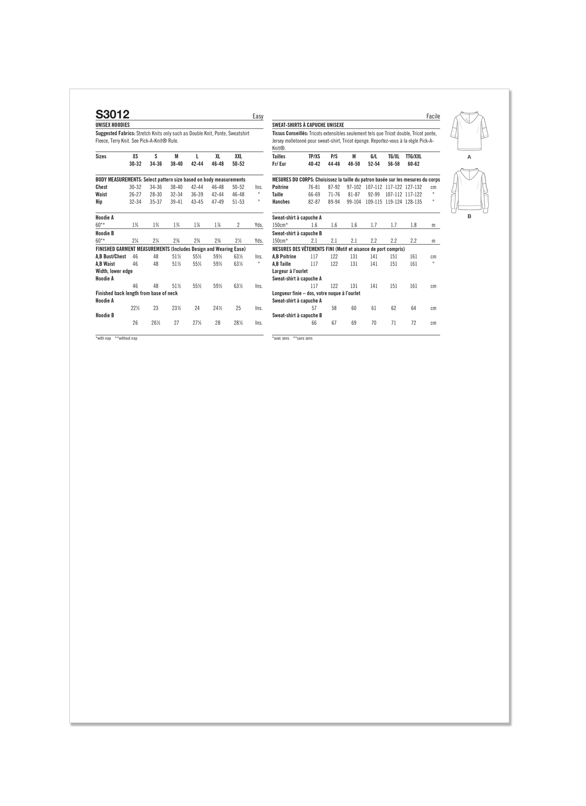 Simplicity S3012 sewing pattern envelope showing oversized hoodies