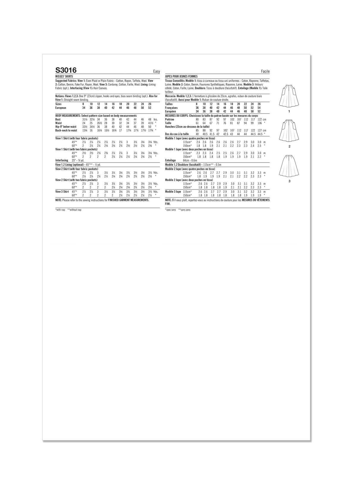 Simplicity S3016 sewing pattern envelope showing skirts