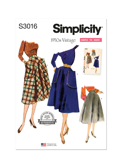 Simplicity S3016 sewing pattern envelope showing skirts