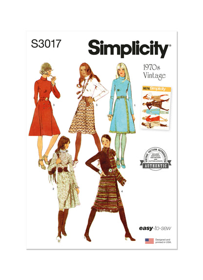 Simplicity S3017 sewing pattern envelope showing dresses
