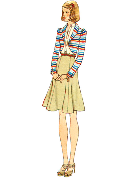 Simplicity S3018 sewing pattern envelope showing 1970s jacket, skirt & trousers designs
