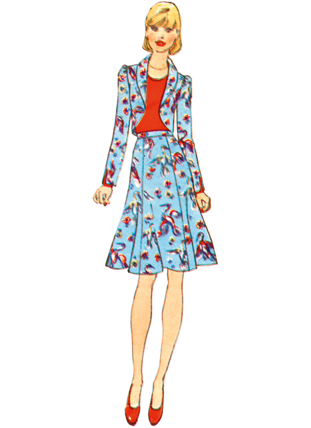 Simplicity S3018 sewing pattern envelope showing 1970s jacket, skirt & trousers designs
