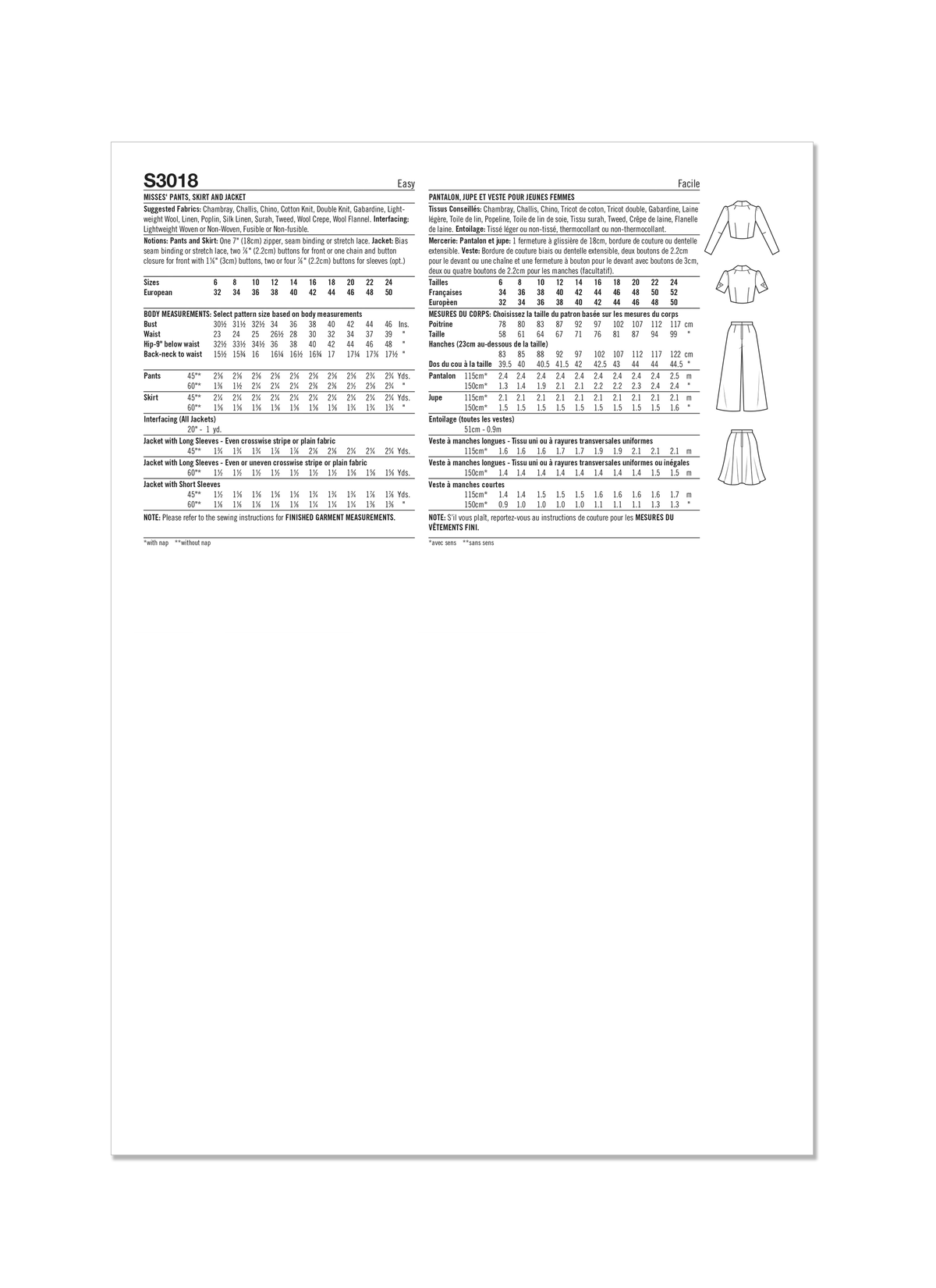 Simplicity S3018 sewing pattern envelope showing 1970s jacket, skirt & trousers designs