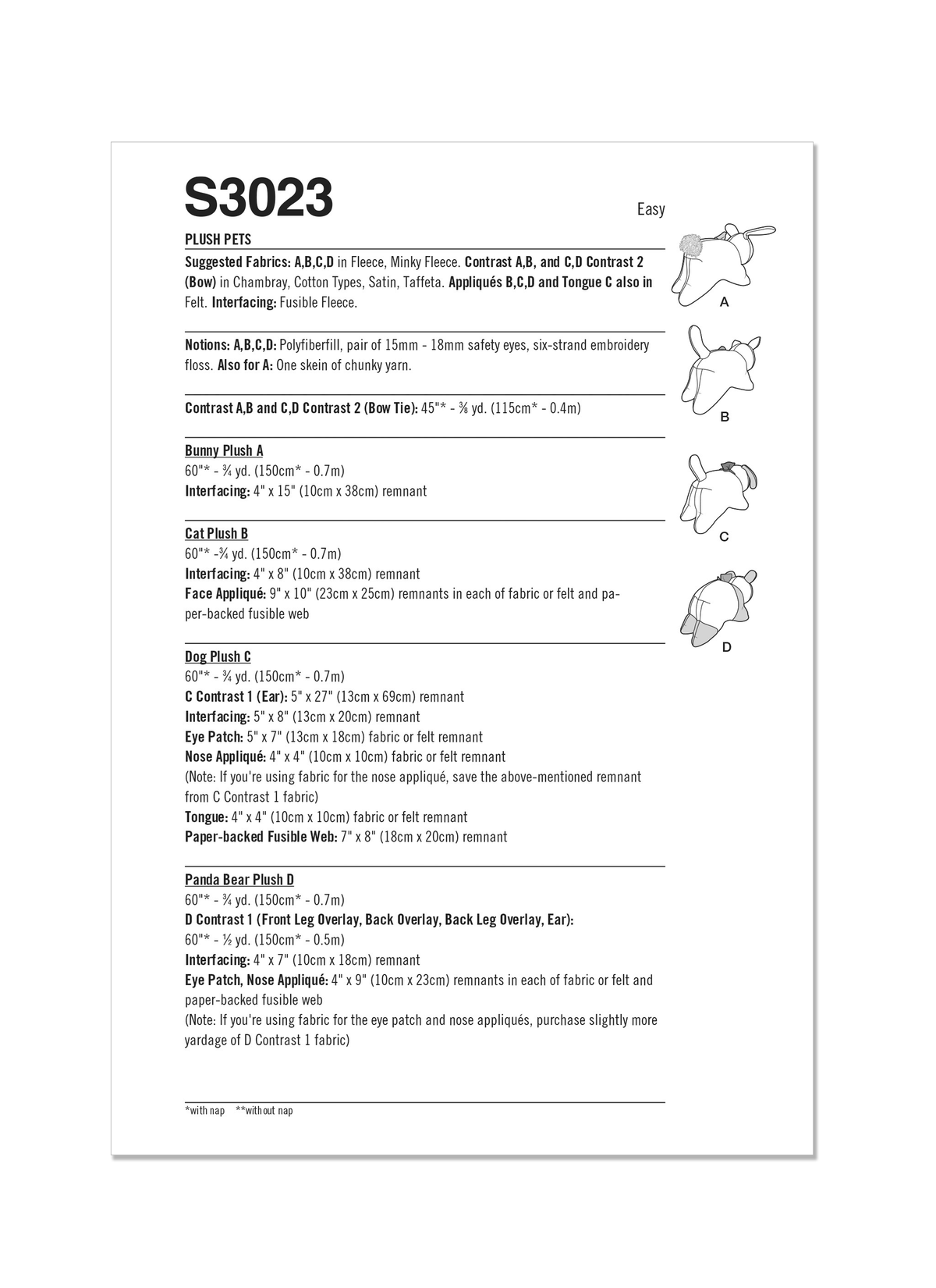 Simplicity S3023 sewing pattern envelope showing stuffed toys designs