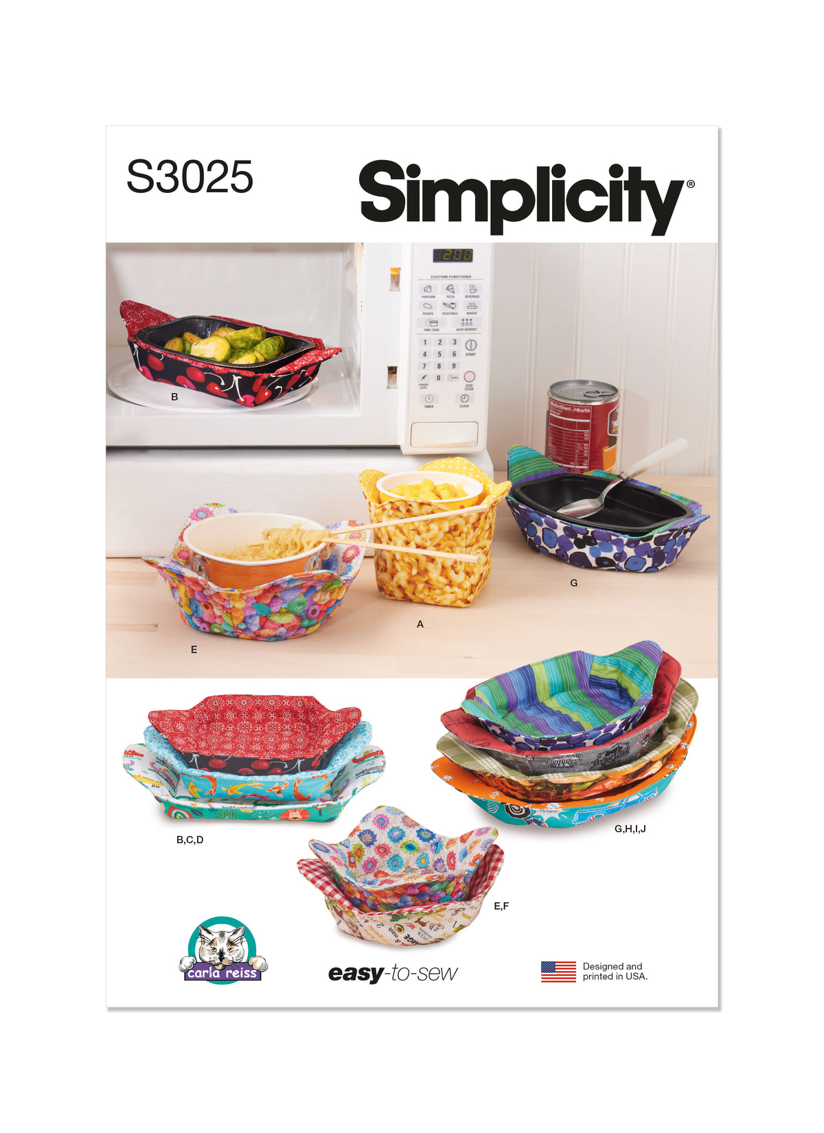 Simplicity S3025 sewing pattern envelope showing microwave bowl cosies designs