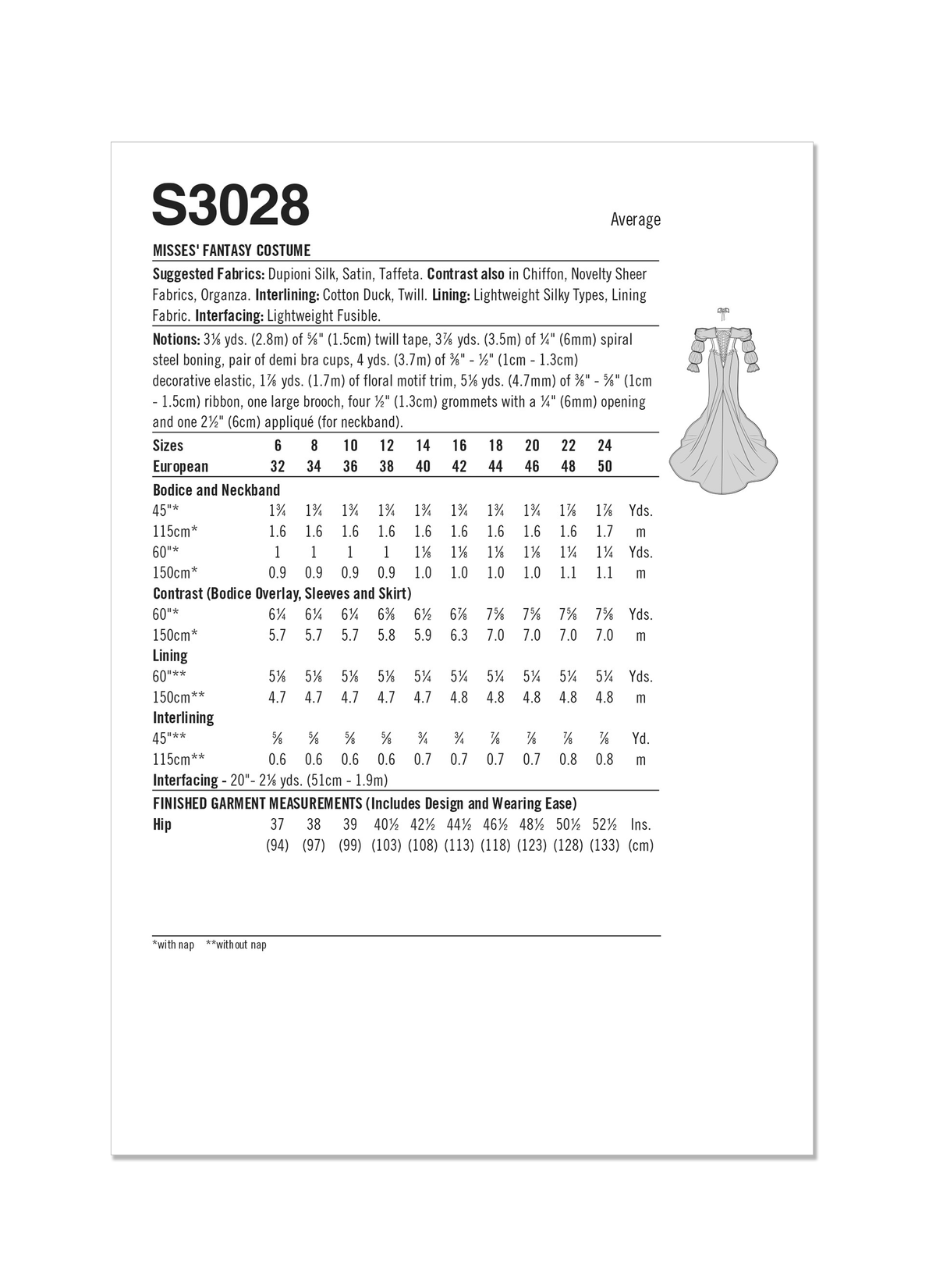 Simplicity S3028 sewing pattern envelope showing corset costume designs