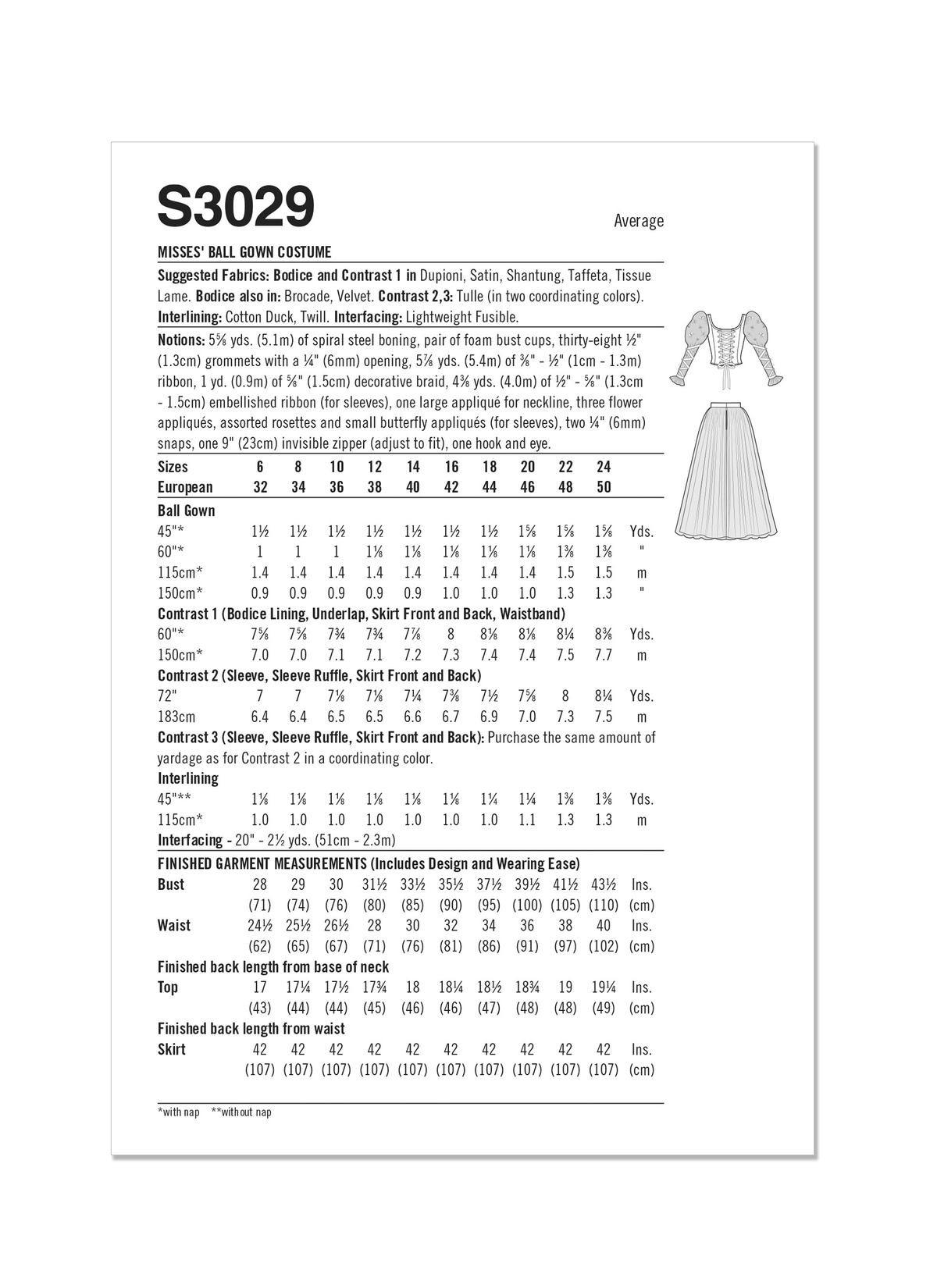 Simplicity S3029 sewing pattern envelope showing two-piece corset costume designs