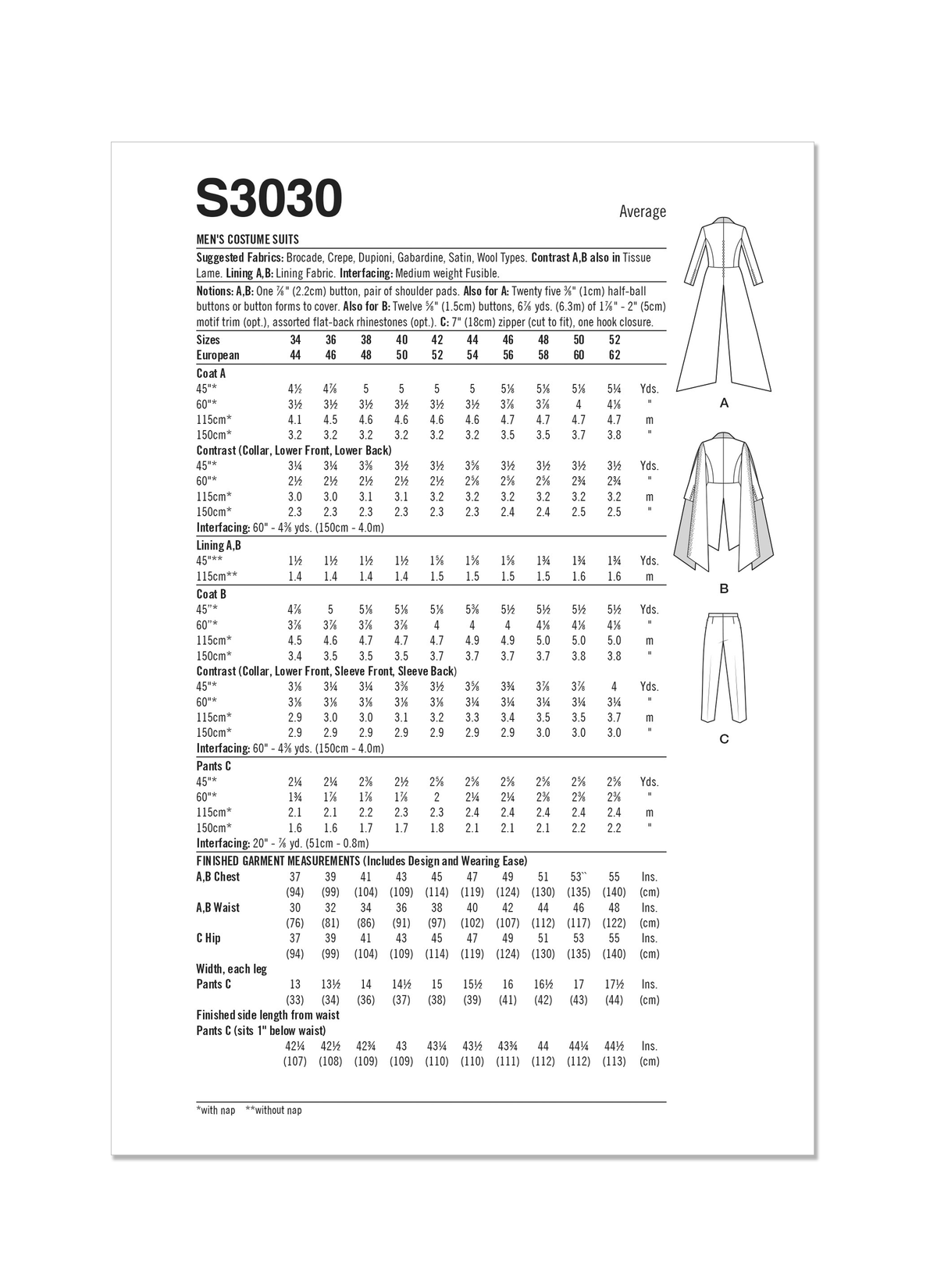 Simplicity S3030 costume pattern envelope showing a man in a purple cape suit and a man in a cream tailcoat