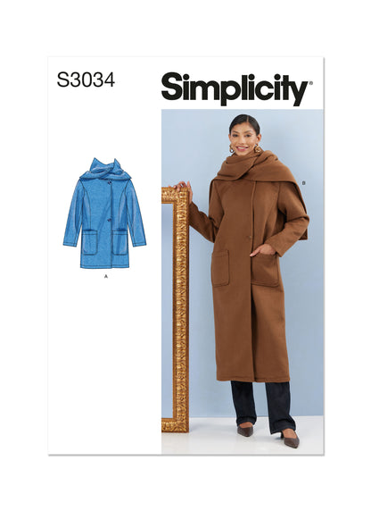 Simplicity S3034 sewing pattern envelope showing jacket designs