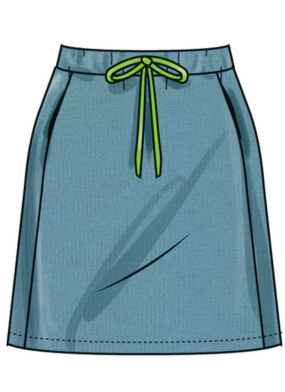 Simplicity S3035 sewing pattern envelope showing tracksuit-style tops & skirts designs