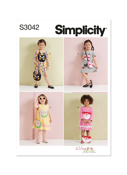 Simplicity S3042 sewing pattern envelope showing toddler dress designs