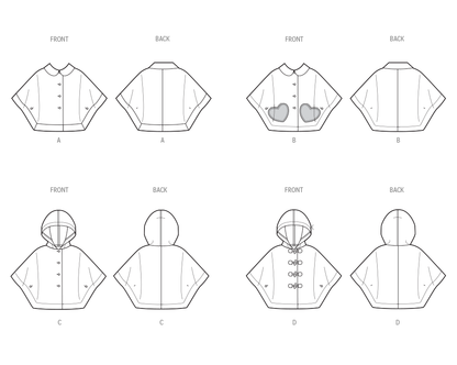 Simplicity S3043 sewing pattern envelope showing girls' poncho designs